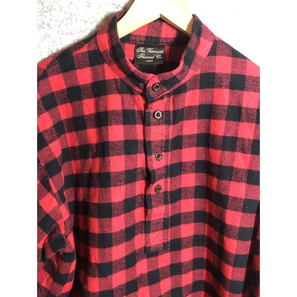 Vermont Flannel Company Shirt Mens Large Red Buffalo Check Henley Band Collar